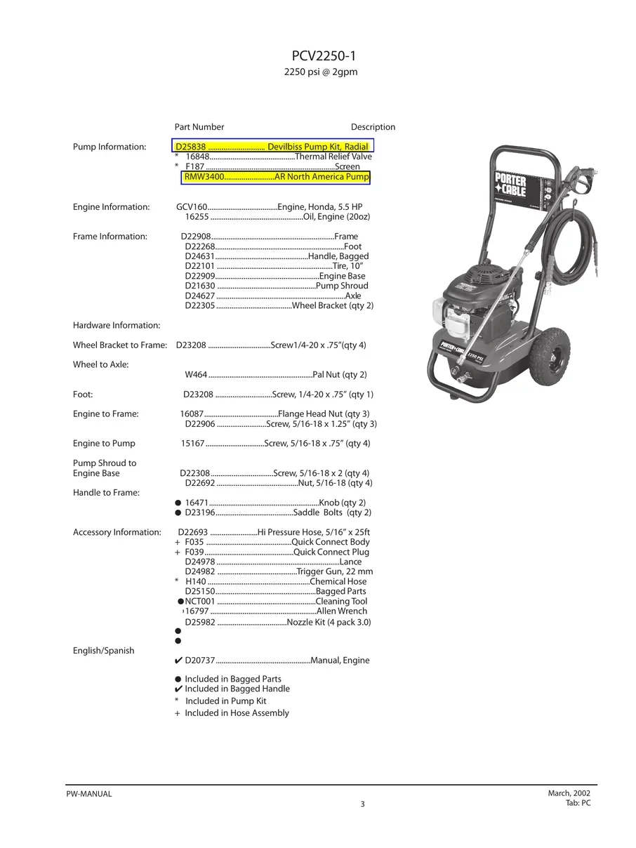PORTER CABLE, PCV2250-1, IPL.1